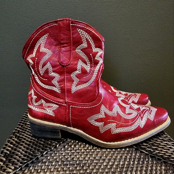 Red Ankle High Womens Boots - Picture 1 of 4